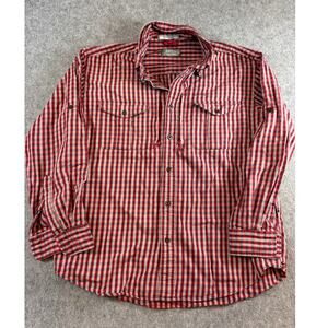 Orvis Trout Bum Button Up Shirt Mens L Red Plaid Flannel Outdoor Fishing Hiking